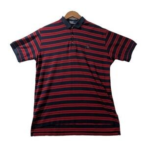 Vintage Polo Ralph Lauren Golf Shirt TPC Sawgrass Red Navy Stripe Cotton L